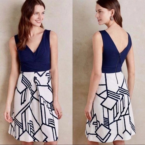 Anthropologie Dresses & Skirts - Anthropologie HD in Paris Ardmore Dress White & Navy Blue SZ US 8